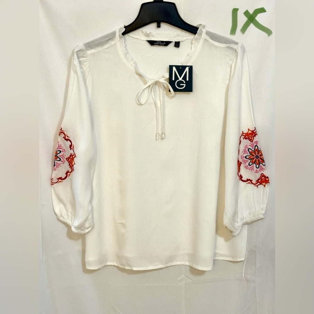 Mlle Gabrielle Cream Blouse with Red Embroidery